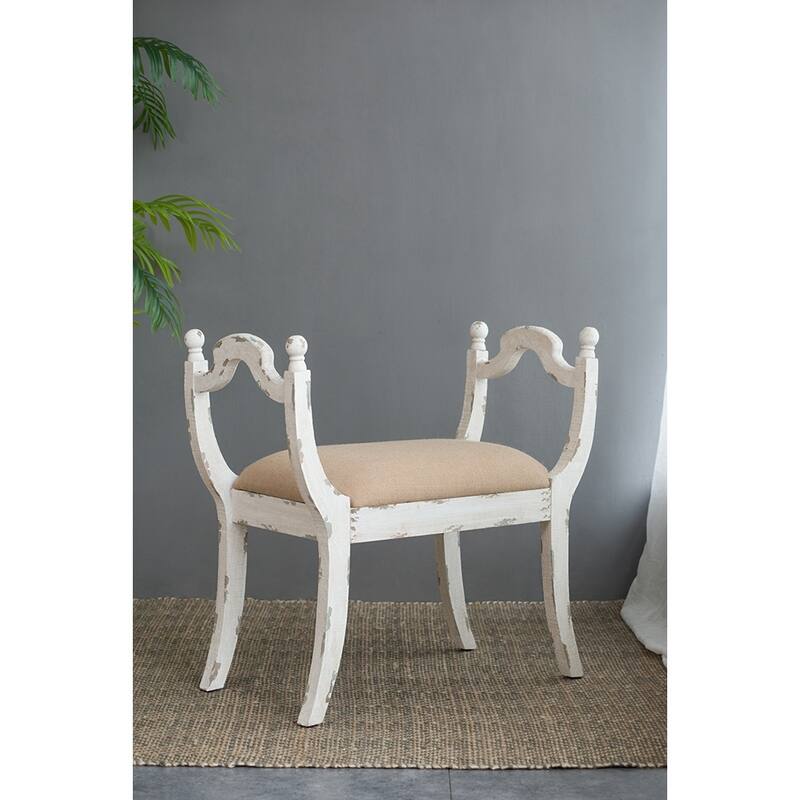 Farmhouse/French Country Style Vanity Chair，Wooden Bench with Cushion