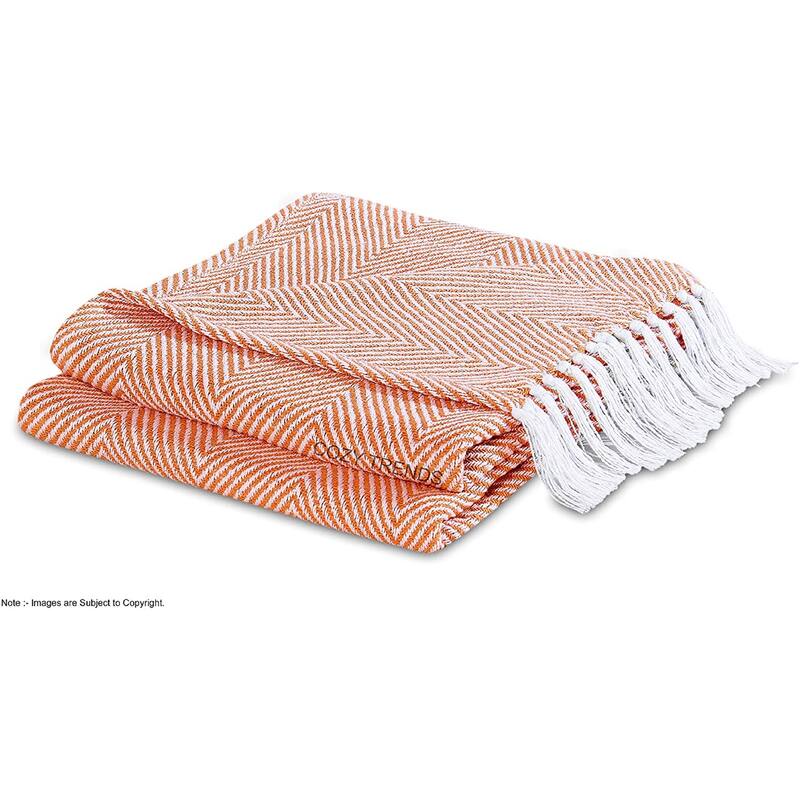 Cotton Throw Blankets All-Season Medium Weight | Set of 2 | Chevron Design (50''x60'')