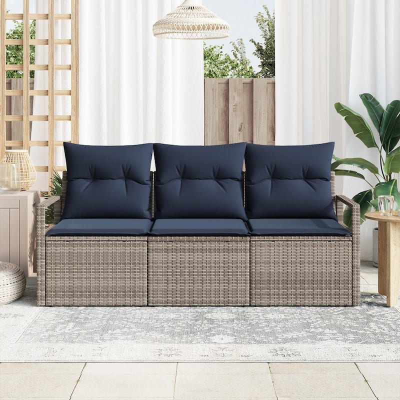 vidaXL 3 Garden Sofa Set with Cushions Black/Brown/Grey Poly Rattan - 68.9 x 24.4 x 27.2