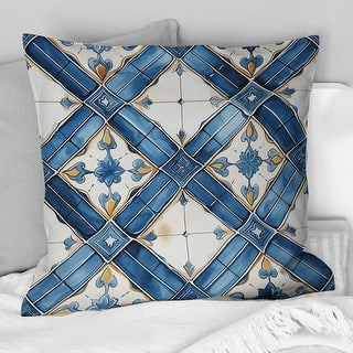 Designart "Vintage Blue And White Mosaic Geometric III" Geometric Printed Throw Pillow