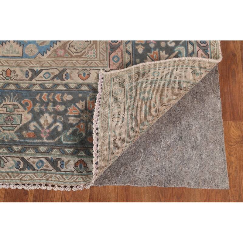 Over Dyed Blue Tabriz Persian Vintage Rug Hand-Knotted Wool Carpet - 8'0"x 10'11"
