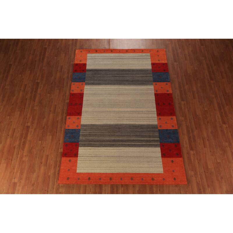 Striped Gabbeh Oriental Area Rug Handmade Wool Carpet - 6'7"x 9'8"
