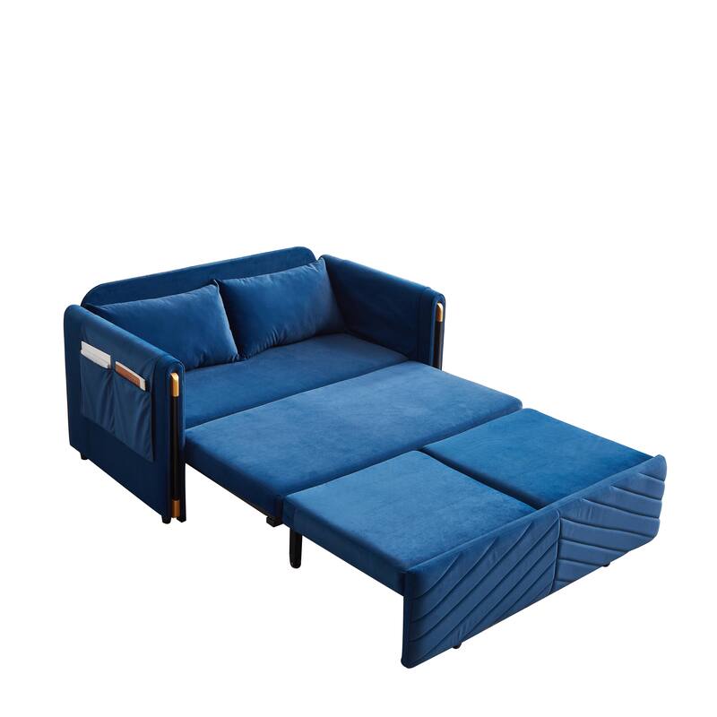 54" Velvet Pull-Out 2-Seater Sofa Bed with Adjustable Backrest & 2 Pillows