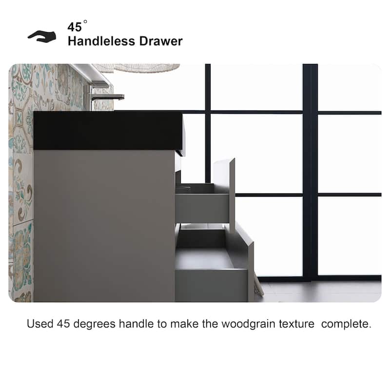 Floating Bathroom Vanity with Black Solid Surface Top