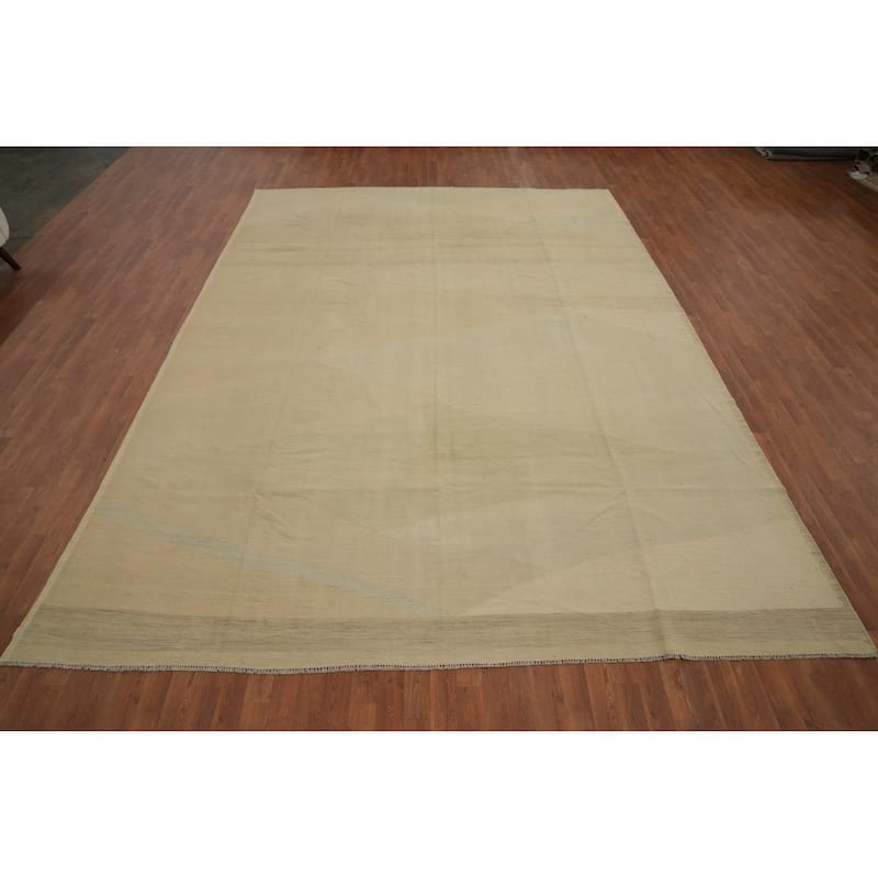 Hand Woven Oriental 100% Wool Carpet Southwestern Modern Beige & Ivories Kilim Area Rug - 13' 0'' X 9' 6''