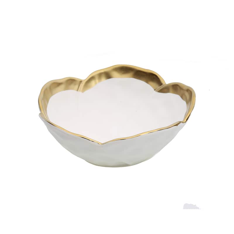 Alice Pazkus Flower Shaped Gold White Porcelain Dish 7"D