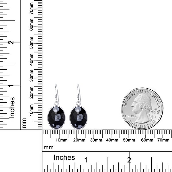 Snowflake Obsidian Sterling Silver Oval Dangle Earrings by Essence Jewelry