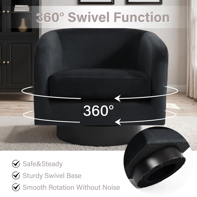 360-Degree Swivel Round Barrel Velvet Armchair Accent Chairs