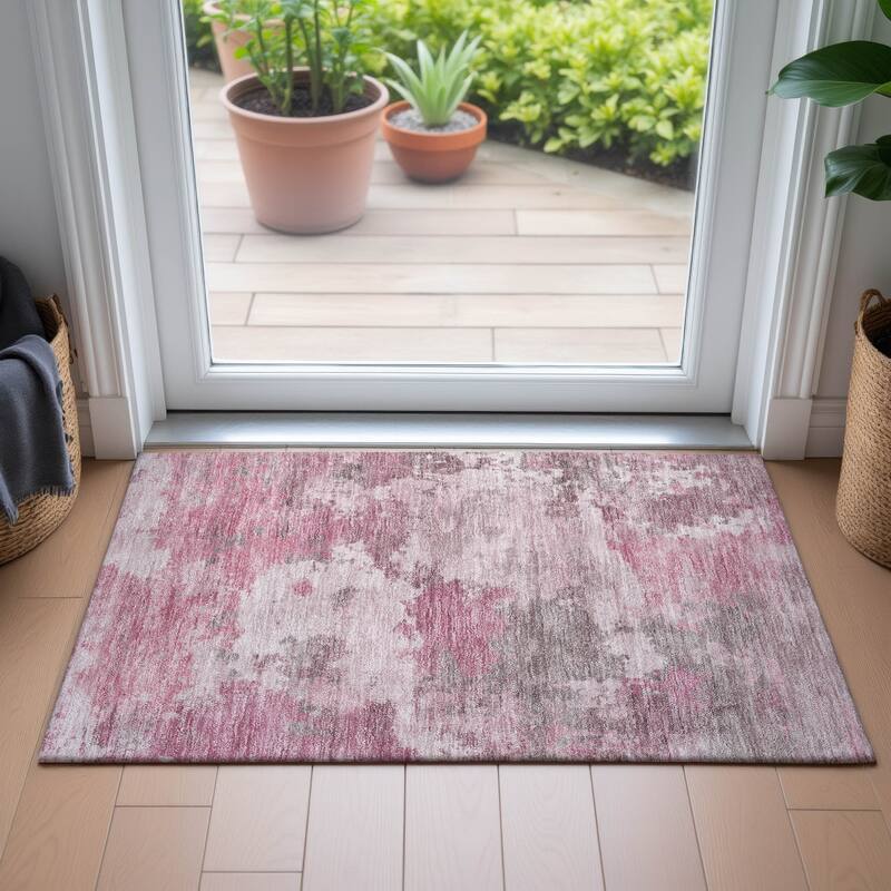 Machine Washable Indoor/Outdoor Abstract Blend Chantille Rug