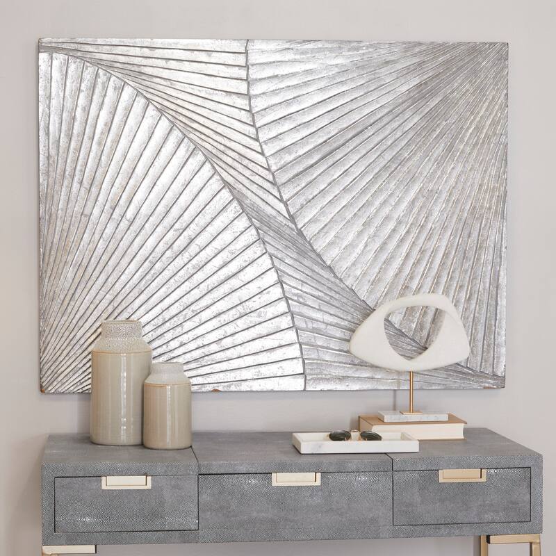 Stylish Wood Carved Radial Geometric Wall Decor - Gold or Silver - Silver