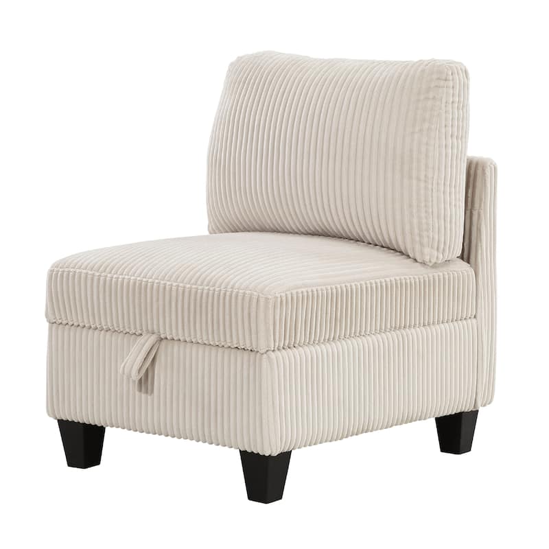 Ellene Modular Armless Chair With Storage, Soft Beige Corduroy