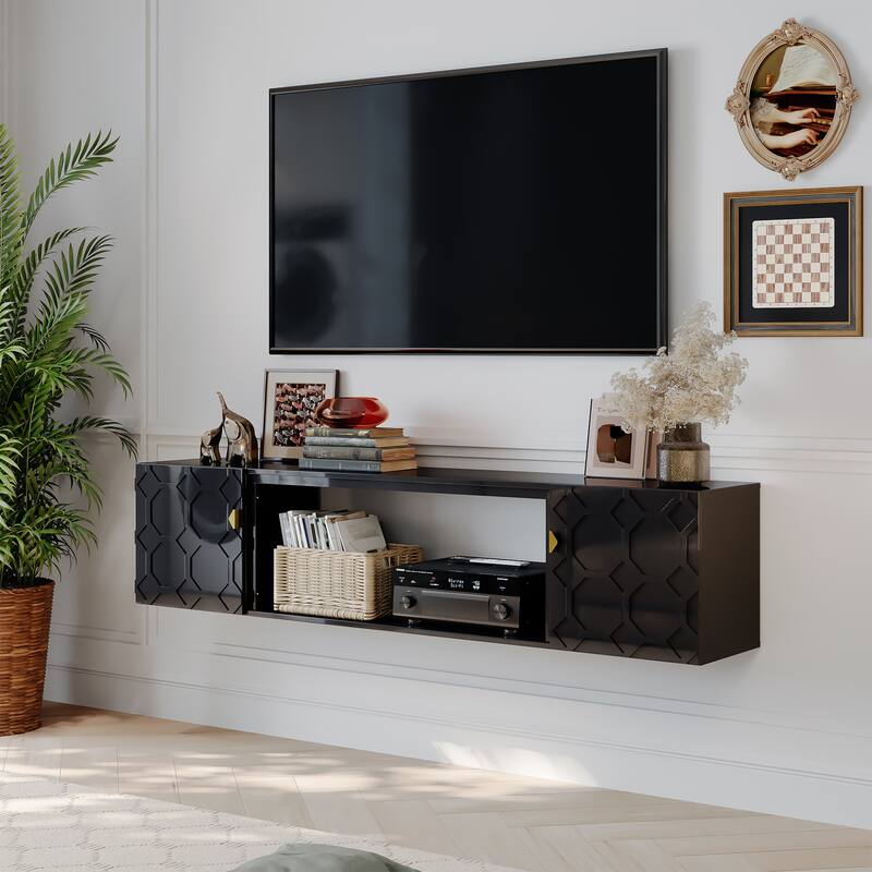 Clihome High Gloss Paint MDF Media 67'' TV Stand - Black