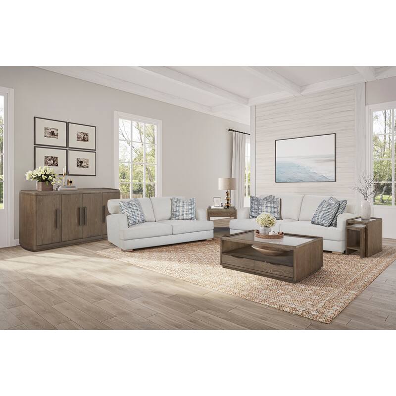 Brown Nesting Tables 16 Inch Glass Top Wood MDF Versatile Space Saving