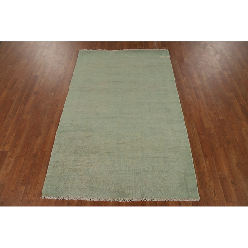 Modern Green Gabbeh Rug Handmade Wool Carpet - 3'10"x 5'11"