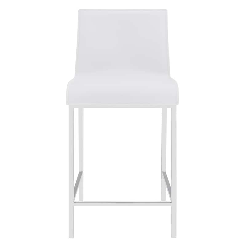 Set of Two Leather and Steel Counter Stools - 17.33" W x 19.89" D x 34.26" H - Single - White - Counter Height