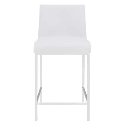 Set of Two Leather and Steel Counter Stools - 17.33" W x 19.89" D x 34.26" H