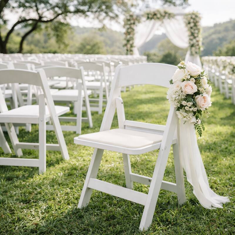 White Resin Folding Chairs with Comfort Padded Seats - (Set of 4)