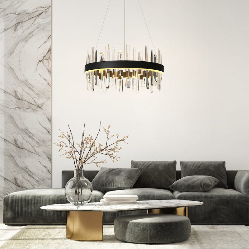 Modern 1-Light LED Crystal Drum Chandelier for Dining Room Bedroom - D23.6" x H12"
