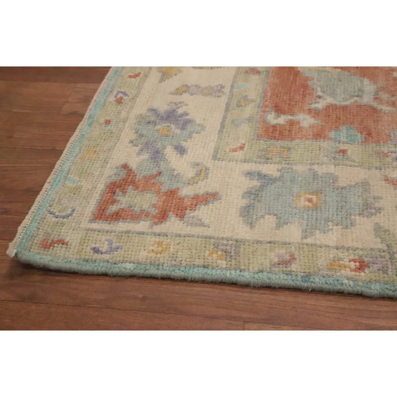 Hand Knotted Oriental 100% Wool Carpet Transitional Floral Navy Blue & Blues Oushak Area Rug - 7' 11'' X 5' 1''