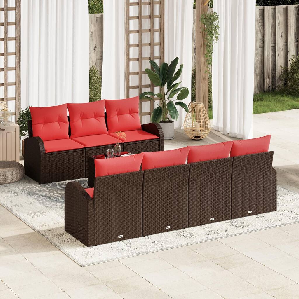 vidaXL 8 Garden Sofa Set with Cushions Black/Brown/Grey Poly Rattan - 92.1 x 24.4 x 27.2