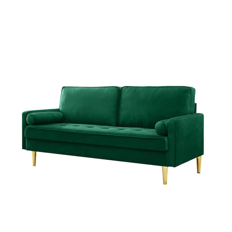 Velvet Loveseat Upholstered Corner Sofa Tufted Couch with 2 Cylindrical Pillow for Living Room 2-seat Armchair