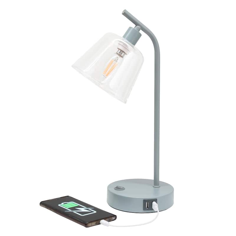 Curved Arm Desk Lamp with Glass Shade - 15.75" - Gray