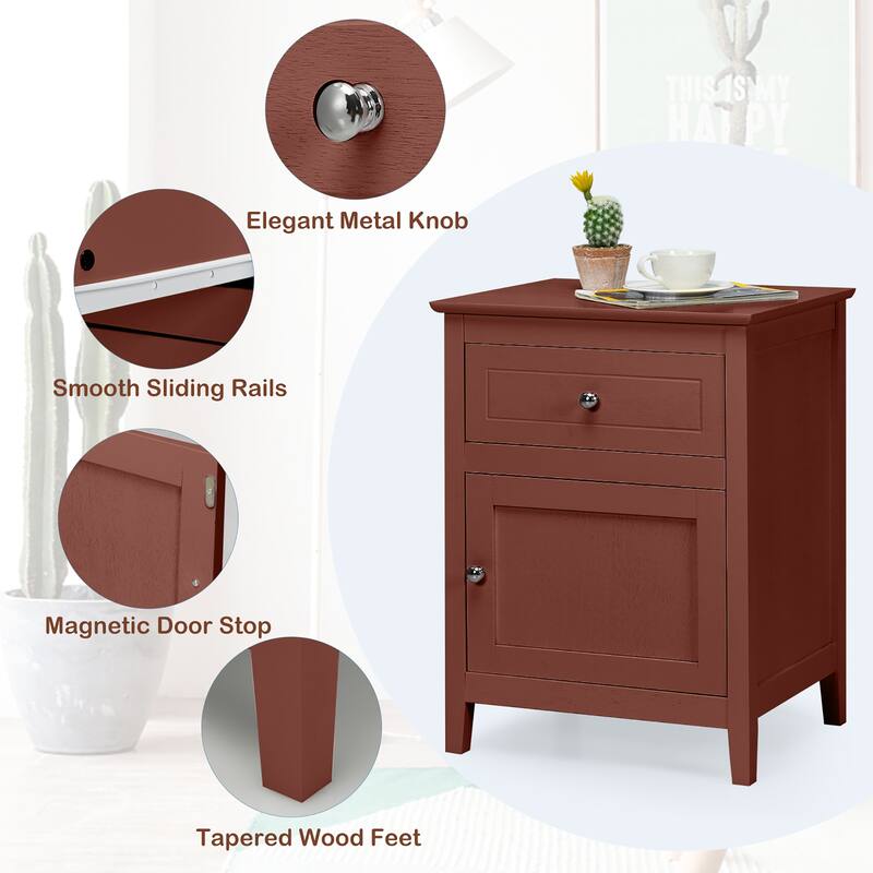 Costway 2PCS Nightstand with Drawer Accent Side End Table Storage