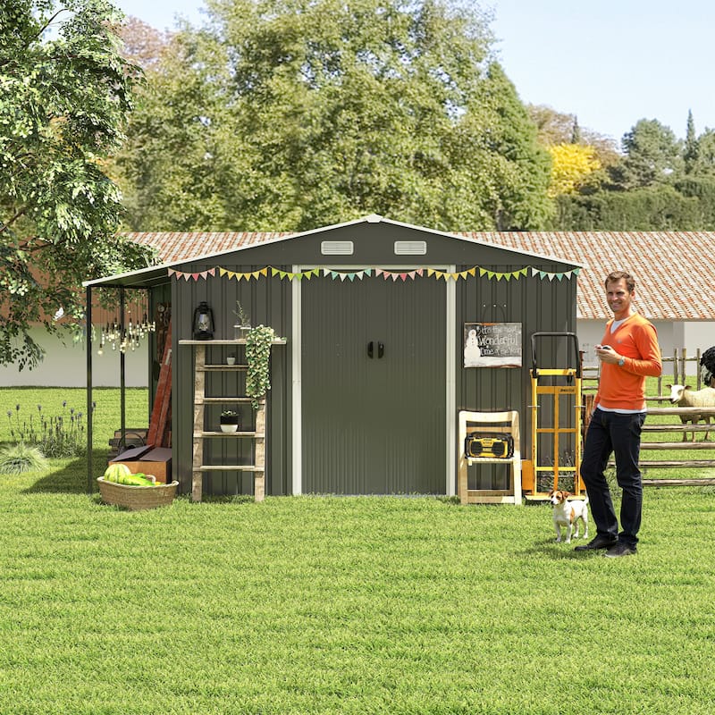 10x12 Ft Outdoor Storage Shed, Extra Large Metal Shed with Lockable Doors, Windows, Outside Steel Tiny House Ideal