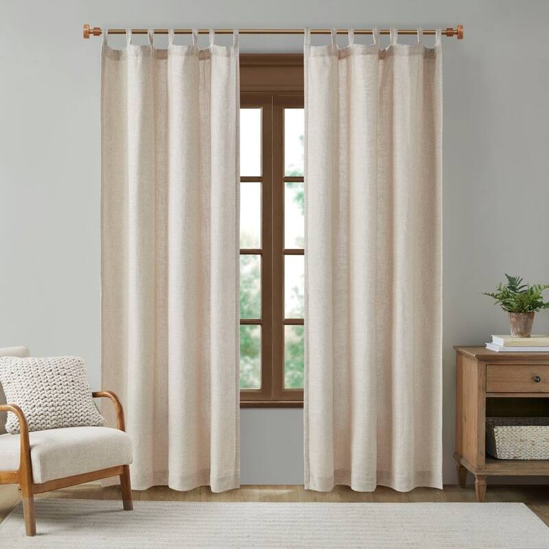 Faux Linen Tab Top Fleece Lined Curtain Panel