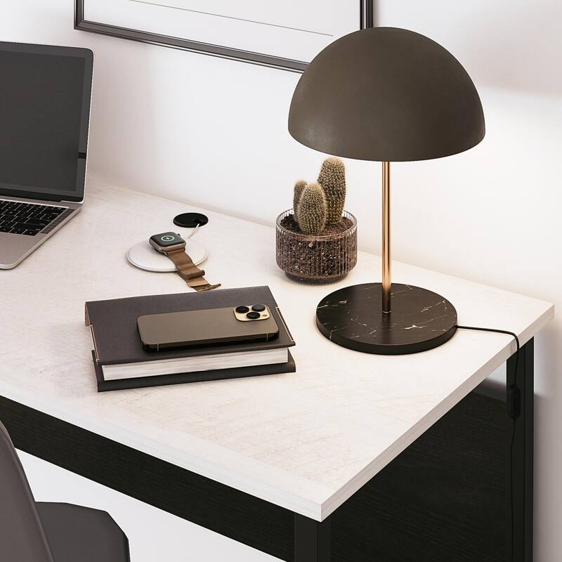 Anmytek White Modern Home Office Desk Large Surface Black Metal Legs U Shape Study Writing Workspace