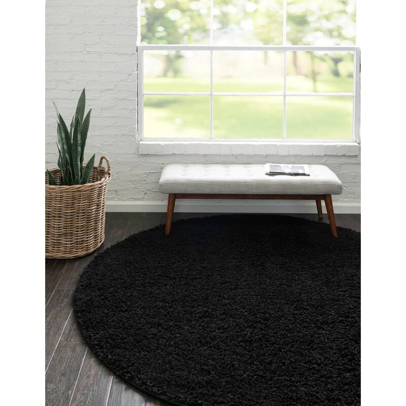 Shag Zester Collection Area Rug - Black - 10'2" Round