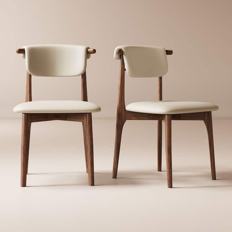 Modern Faux Leather Dining chair, Beige, Solid Wood legs, Set of 2, Fully Assembled - Set of 2 - Dining Height
