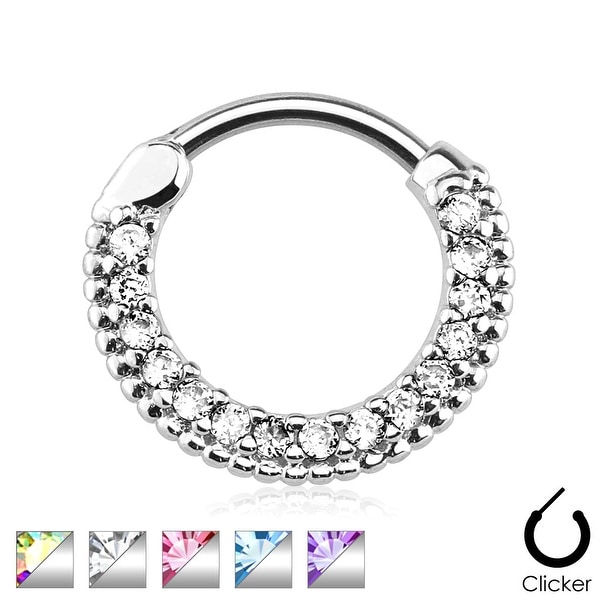 Round Paved Gems 316L Surgical Steel Septum Clicker (Sold Indiv.)