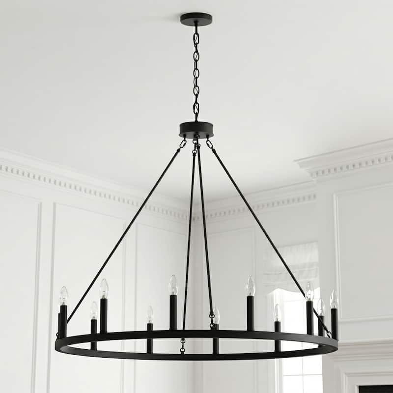 Acroma 12-light Farmhouse 40In Wagon Wheel Chandelier with UL - 40'' D x 138'' H - Matte Black