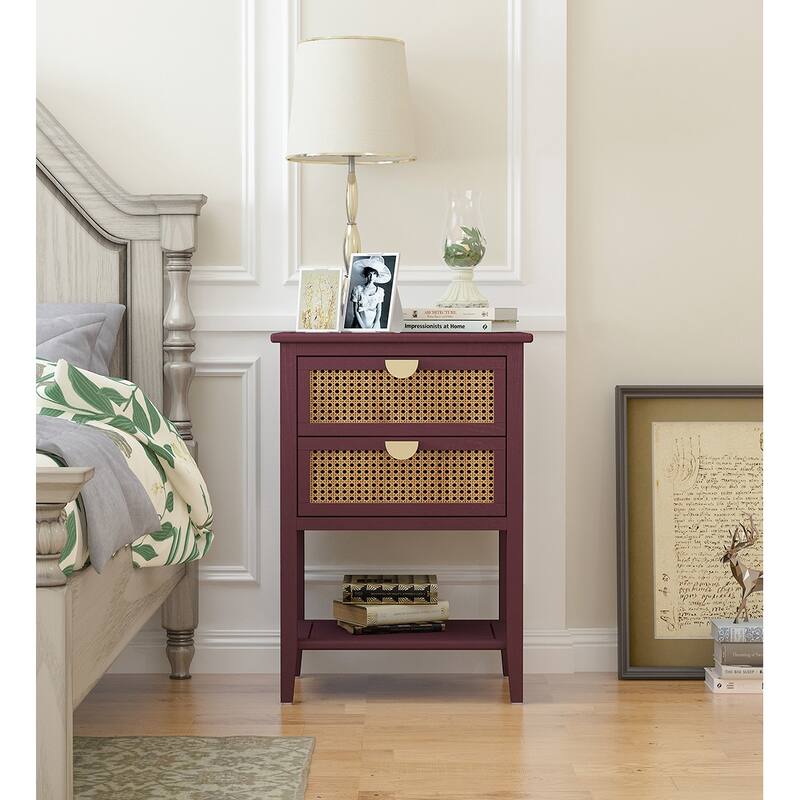 2-Drawer Nightstand Bed Side Table with Storage Cabinet End Table shelf Wood Side Table