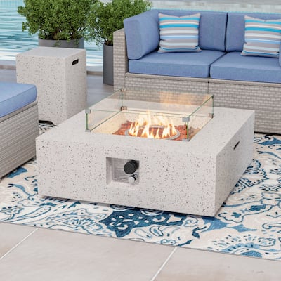 COSIEST Outdoor Square Propane Fire Pit Table w Tank Table, Wind Guard