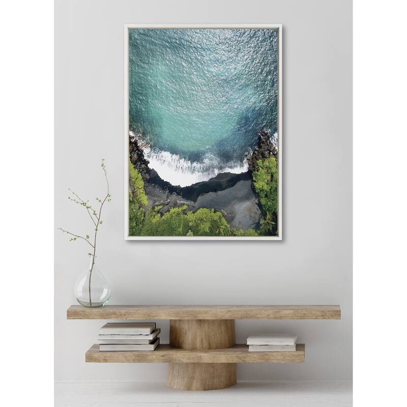 Kate and Laurel Sylvie Maui Black Sand Framed Canvas by Rachel Bolgov