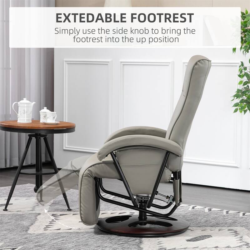 PU Recliner w/135° Adjustable Backrest, Footrest, Padded Seat&Armrests