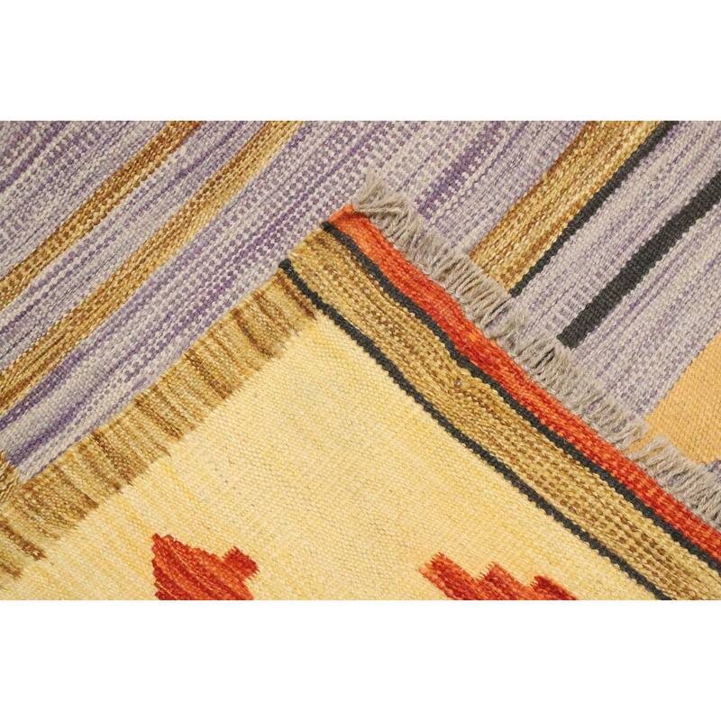 Hand Woven Oriental 100% Wool Carpet Southwestern Tribal Multi-Colored Kilim Area Rug - 9' 7'' X 6' 5''