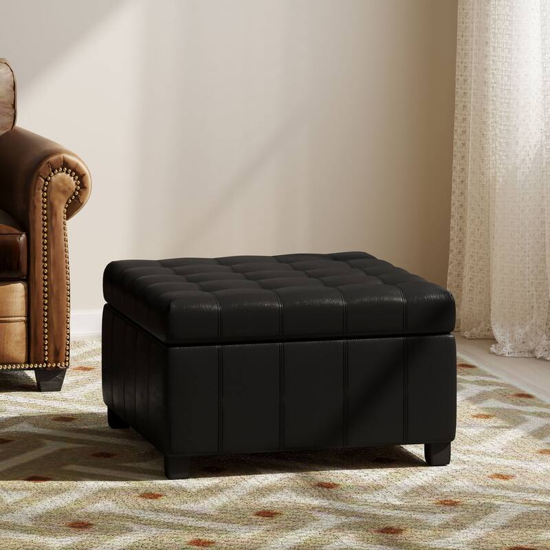 Roomfitters Ottoman Storage Bench, PU Leather Upholstered Footstool with Lift-Top Design, Black