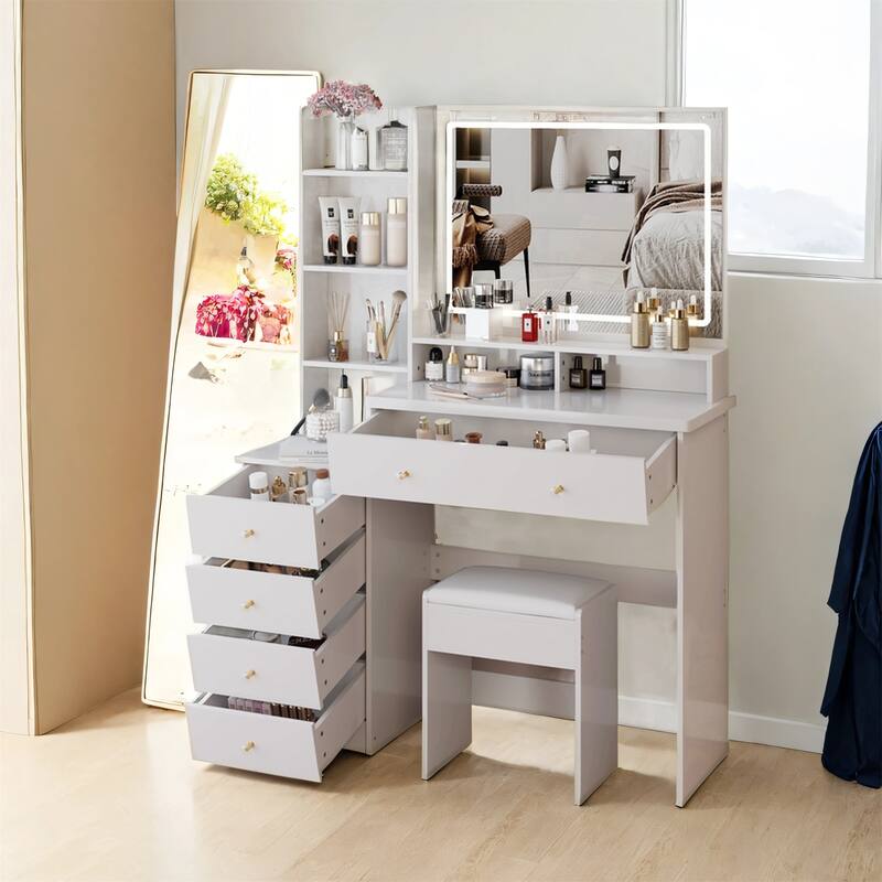 41" Large Left-Side Vanity Set with LED Mirror and Storage