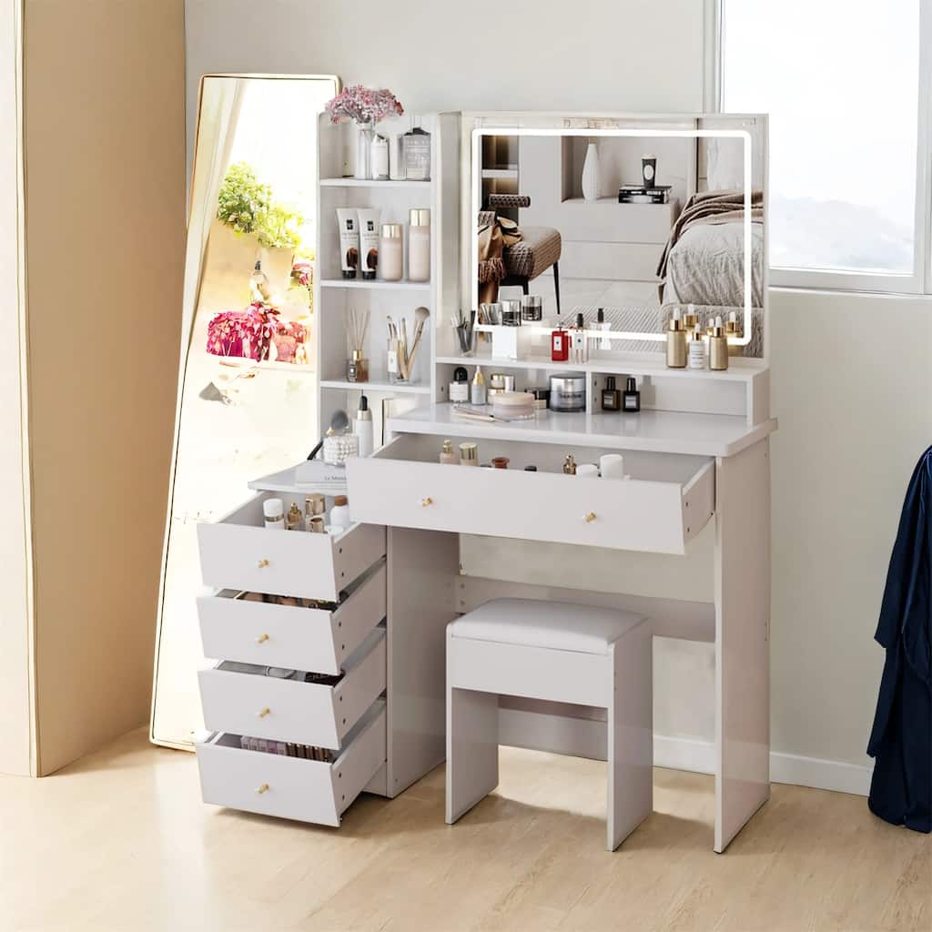 41" Large Left-Side Vanity Set with LED Mirror and Storage