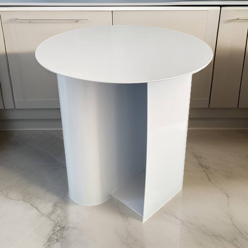 Rati 19 Inch Side End Table with Magazine Rack, Round Top, White Finish