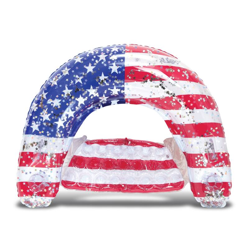 POZA Inflatable USA Flag Pool Float Chair with Sparkle Confetti - 48×38 Inch