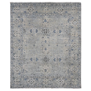 Shahbanu Rugs Periwinkle Blue Distressed Oushak Design Pure Silk with ...