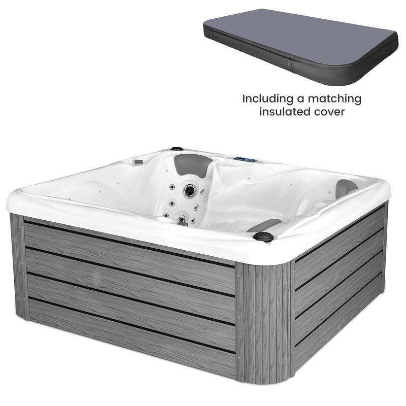 EROMMY 4 Person Outdoor Acrylic Hot Tub Spa with 30 Jets, Ozonator, Insulated Cover, LED Lights & Bluetooth Speaker - 4-Person
