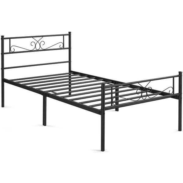 Yaheetech Graceful Scroll MetalFramed Bed Iron Twin Bed Foundation