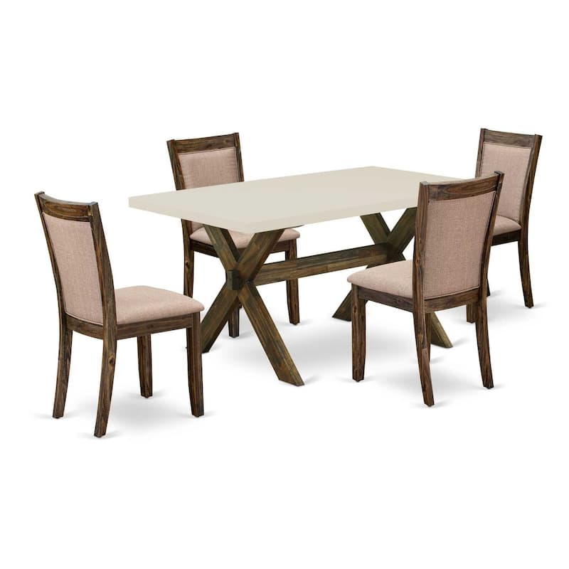 HomeStock 5-Piece Distressed Jacobean Finish Solid Wood Top Dining table with 4-Chairs