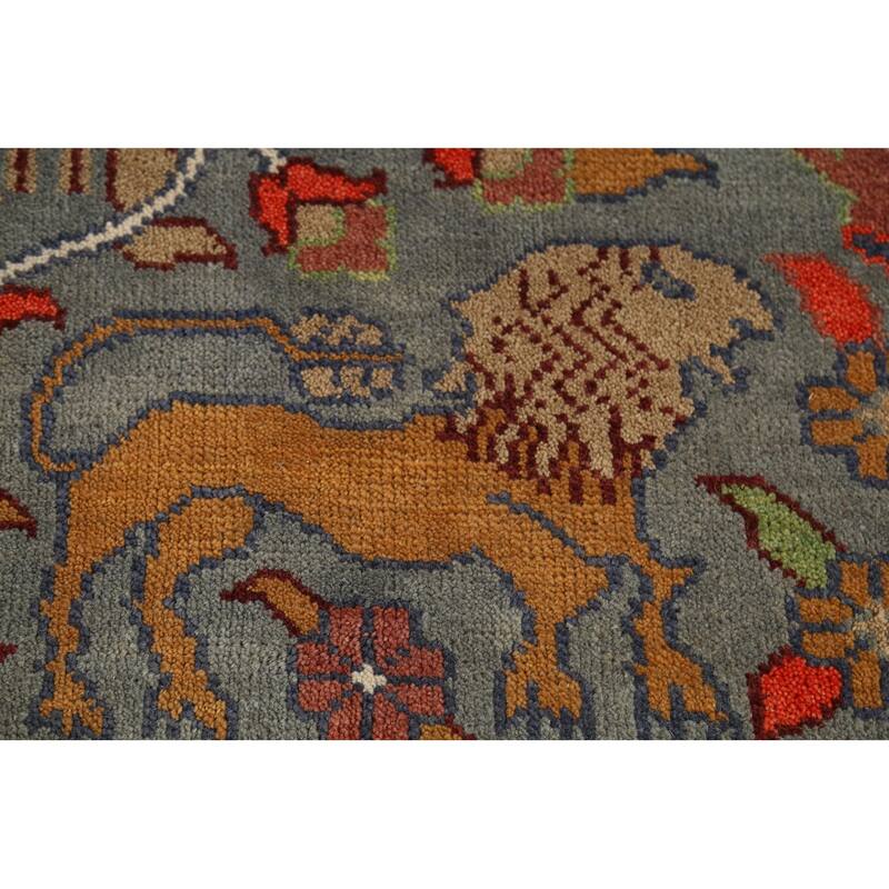 Hunting Animals Design Ziegler Indian Rug Handmade Gray Wool Carpet - 8'11"x 11'8"