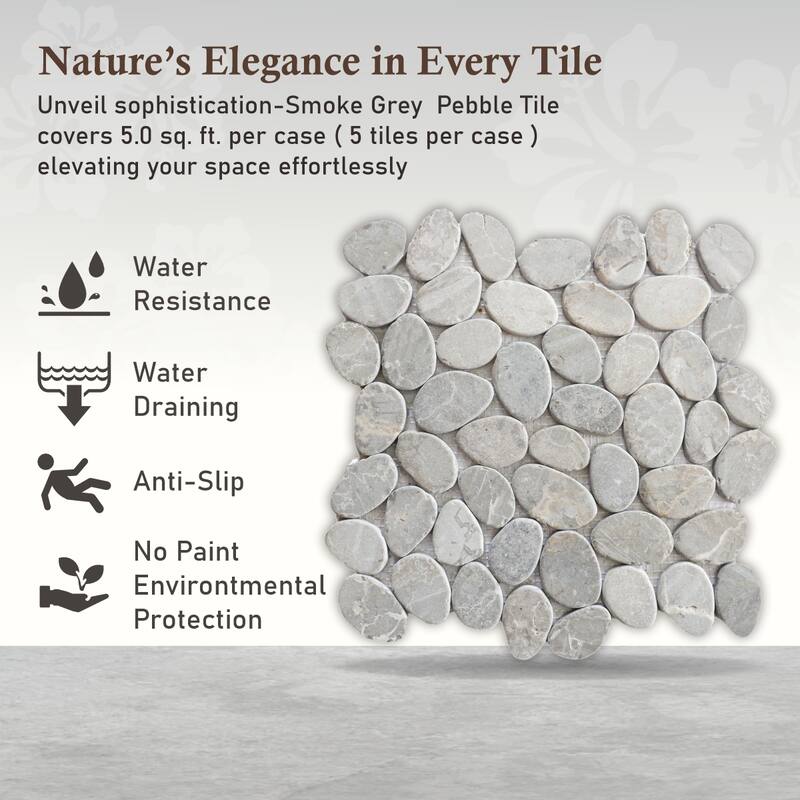 Smoke Grey Sliced Pebble Mosaic, Backsplash Kitchen Walls, Shower and Bathroom Floors 12" X 12" (5 Sqft per case)